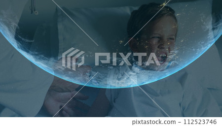 Image of globe with boy being vaccined and screaming 112523746