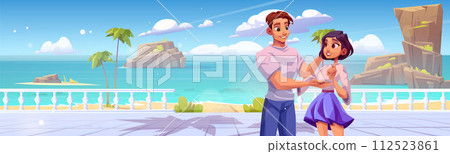 Couple on summer beach in holiday vacation vector 112523861
