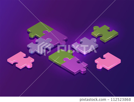 3d isometric puzzle pieces background. Jigsaw game 112523868