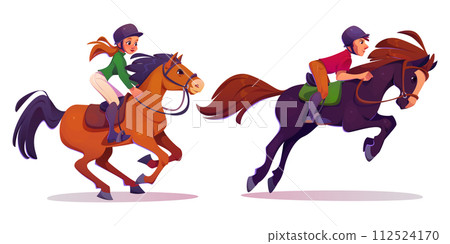 Horse rider man and woman in equipment. 112524170