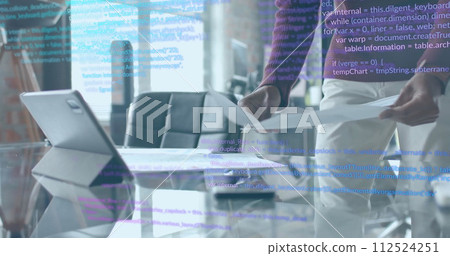 Image of data processing over african american businessman in office Image of data processing over african american businessman in office 112524251