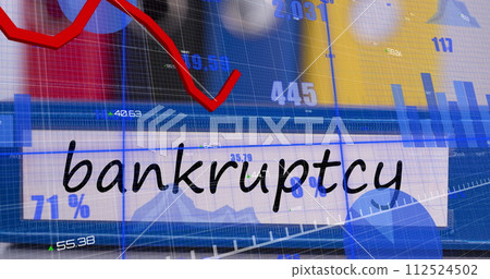 Image of financial data processing over bankrupcy file Image of financial data processing over bankrupcy file 112524502