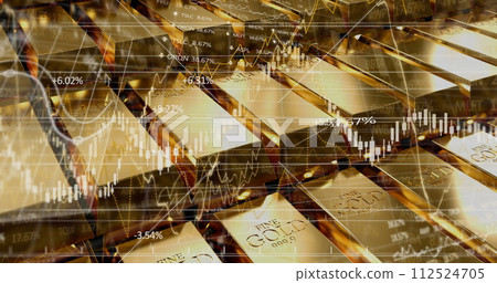 Image of financial data processing over gold bullions Image of financial data processing over gold bullions 112524705