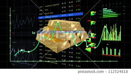 Image of financial data processing over gold bullions 112524818