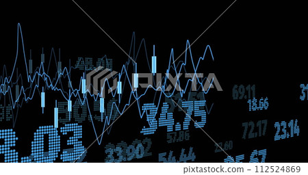Image of financial data processing with numbers over black background 112524869