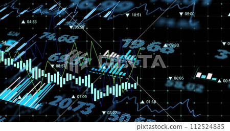 Image of financial data processing with numbers over black background 112524885