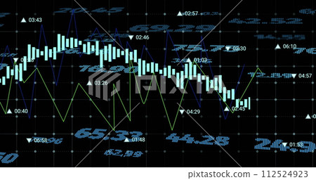 Image of financial data processing with numbers over black background 112524923