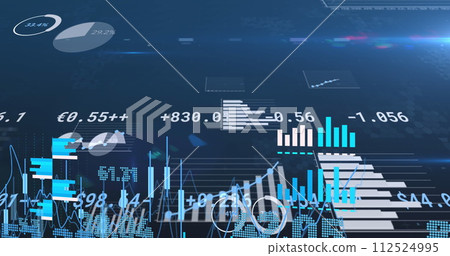 Image of financial data processing with numbers over blue background 112524995