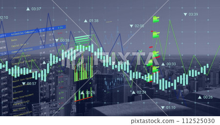 Image of financial data processing over cityscape Image of financial data processing over cityscape 112525030