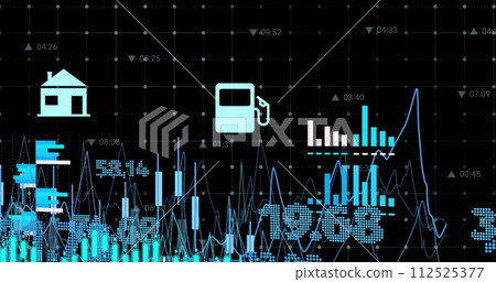 Image of financial data processing with numbers over black background Image of financial data processing with numbers over black background 112525377