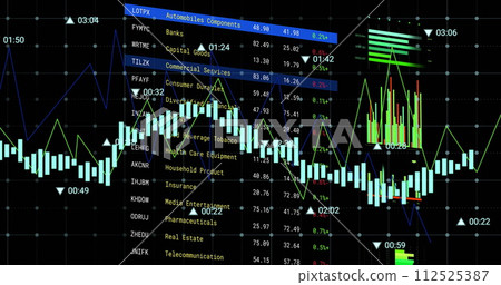 Image of financial data processing over screens 112525387