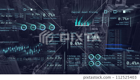 Image of financial data processing over cityscape 112525403