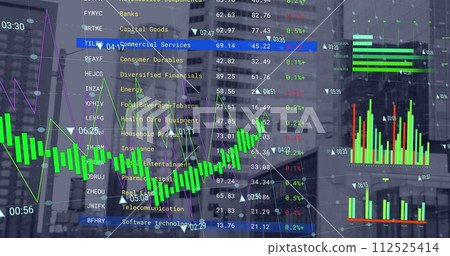 Image of financial data processing over cityscape 112525414