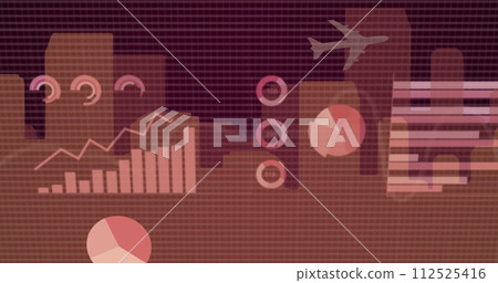 Image of financial data processing over cityscape 112525416