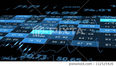 Image of financial data processing over black background Image of financial data processing over black background 112525426