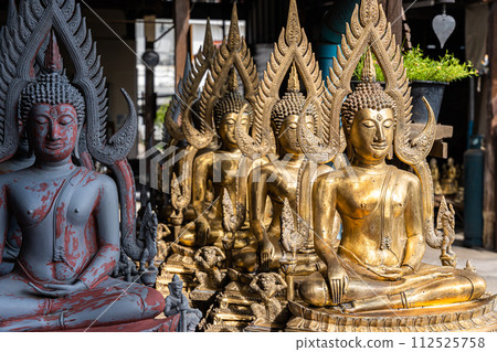 Old Beautiful Golden Buddha Many statues is Public places in ,Thailand. Old Beautiful Golden Buddha Many statues is Public places in ,Thailand. 112525758