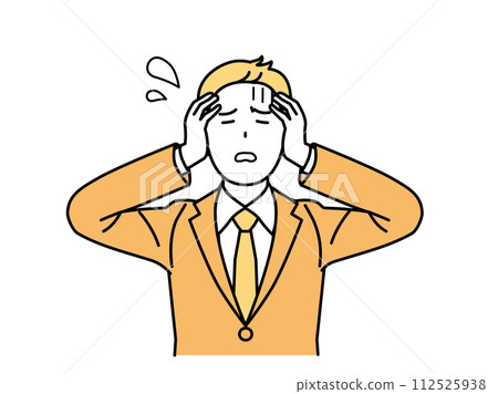 A male office worker who is having trouble holding his head, a businessman A male office worker who is having trouble holding his head, a businessman 112525938
