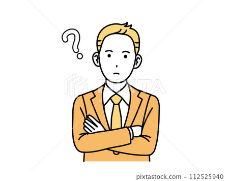 Questions, thinking office worker, businessman Questions, thinking office worker, businessman 112525940