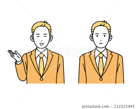 一位微笑著說話的男性上班族,一位商人 一位微笑著說話的男性上班族,一位商人 112525945
