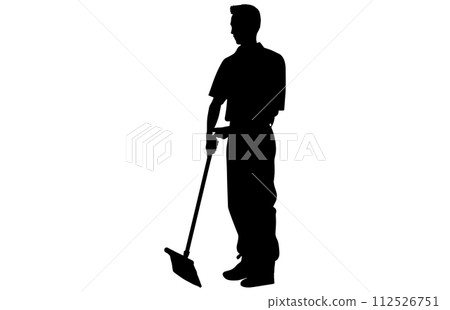 male House keeper silhouette, Man cleaning the floor, male House keeper silhouette, Man cleaning the floor, 112526751
