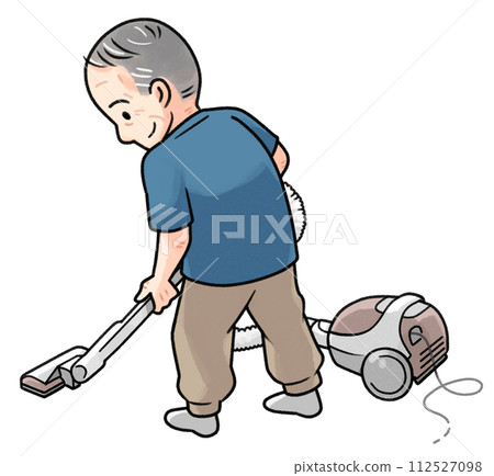 A senior male who puts a vacuum cleaner A senior male who puts a vacuum cleaner 112527098