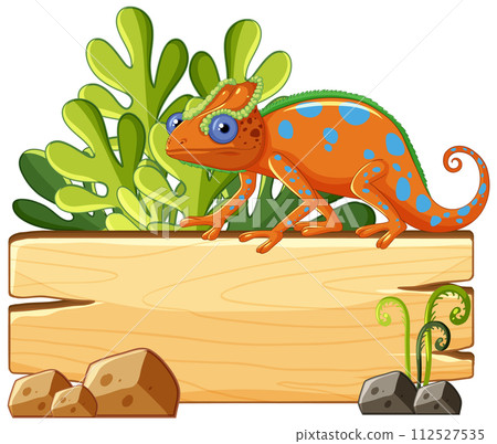 Colorful Chameleon on Wooden Sign Colorful Chameleon on Wooden Sign 112527535