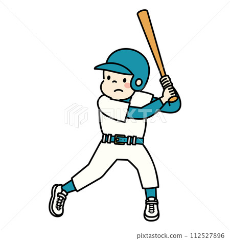 Illustration of a child playing baseball, batter 112527896