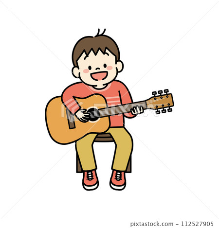 一個孩子彈吉他的插圖 一個孩子彈吉他的插圖 112527905