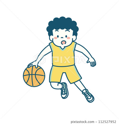 Simple illustration of a boy dribbling in a basketball game 112527952