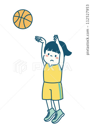 籃球比賽中女孩投籃的簡單圖解 112527953