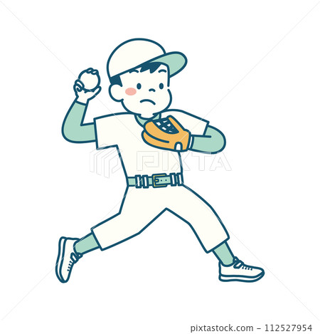 Illustration of a child playing baseball, pitcher, simple 112527954