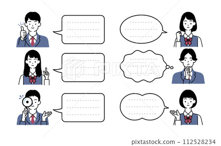 帶有易於使用的泡泡!男女學生上半身/姿勢插畫集 帶有易於使用的泡泡!男女學生上半身/姿勢插畫集 112528234