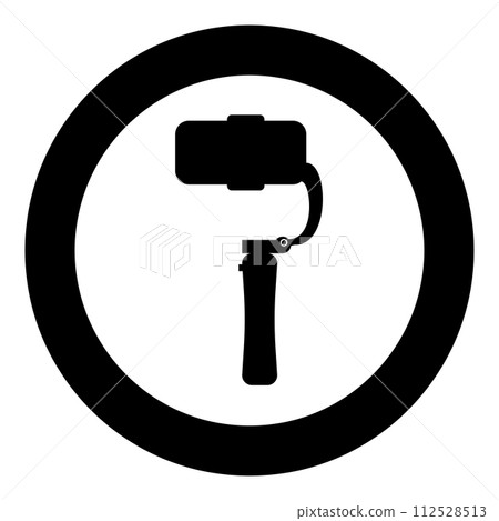 Gimbal mobile stabilizer for smartphone camera cell phone steady cam icon in circle round black color vector illustration image solid outline style 112528513