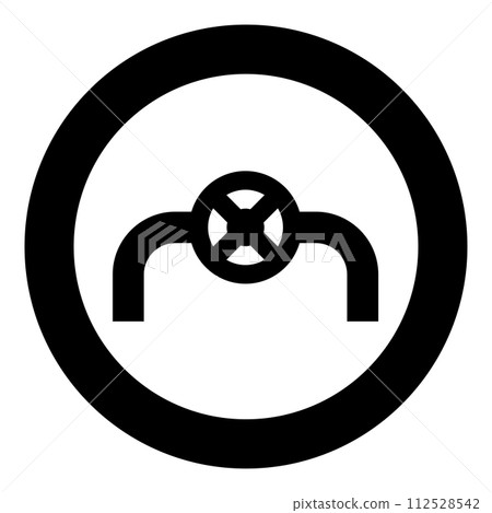 Pipe with valve pipeline with fitting tap flow control industry system icon in circle round black color vector illustration image solid outline style 112528542