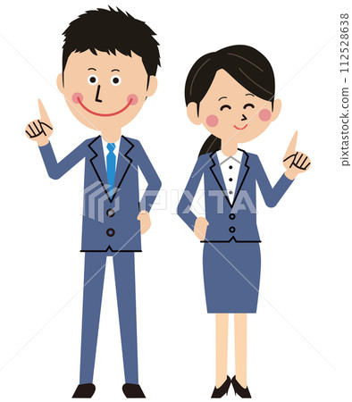 Pop young men and women in suits pointing and winking 112528638
