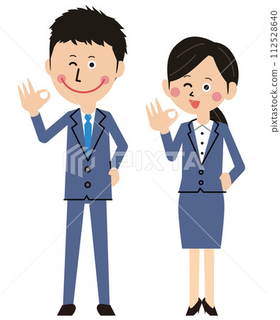 Pop young men and women in suits OK wink 112528640