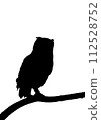 Silhouette of a horned owl perched on a tree 112528752