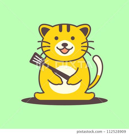 kitten cat pets cute cooking spatula kitchen cartoon mascot logo vector icon illustration 112528909