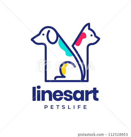 dog cat pets lines atr colorful abstract modern minimal mascot logo vector icon illustration 112528953
