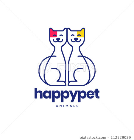 cat friends pets happy line art modern abstract colorful mascot logo vector icon illustration cat friends pets happy line art modern abstract colorful mascot logo vector icon illustration 112529029