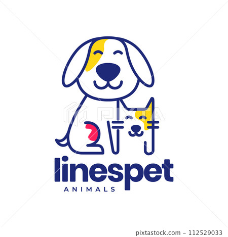 dog and cat friends line art pets colorful modern abstract mascot cute logo vector icon illustration dog and cat friends line art pets colorful modern abstract mascot cute logo vector icon illustration 112529033
