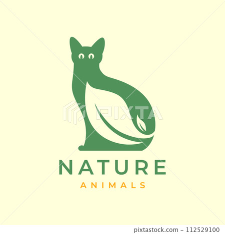 cat pets leaf leaves nature minimal modern mascot logo icon vector illustration 112529100