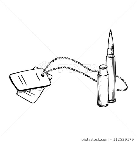 Bullet for rifles and collet with soldier personal number badges vector graphic illustration for weapon, military designs 112529179