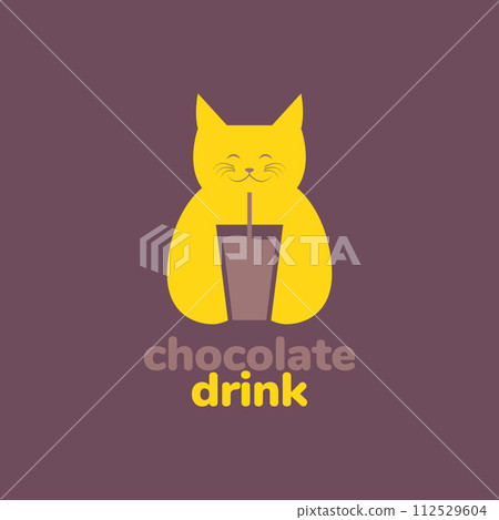 animal pets cat drink chocolate mascot modern logo design vector 112529604