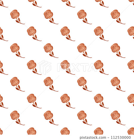 Abstract rose on a stem with a pair of leaves. Burnt umber color. Watercolor floral seamless pattern 112530000