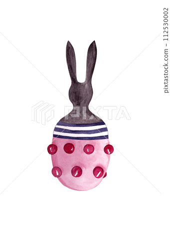 Black hare in the shell of a pink egg. Watercolor illustration for Easter 112530002