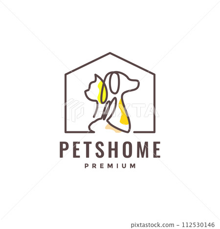animal pets home dog cat rabbit line art colorful logo design vector 112530146