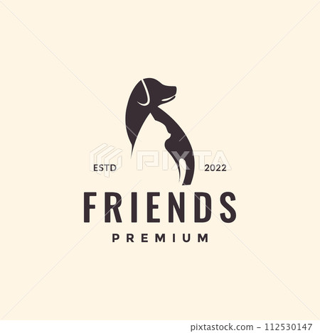 animal pets dog cat friends hipster vintage logo design vector 112530147