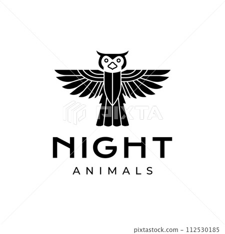 flying bird nocturnal freedom horned owl modern geometric black logo design vector 112530185
