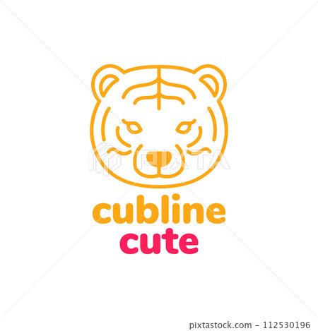 animal forest jungle wildlife beast tiger cub head face cute mascot line art modern logo design vector 112530196